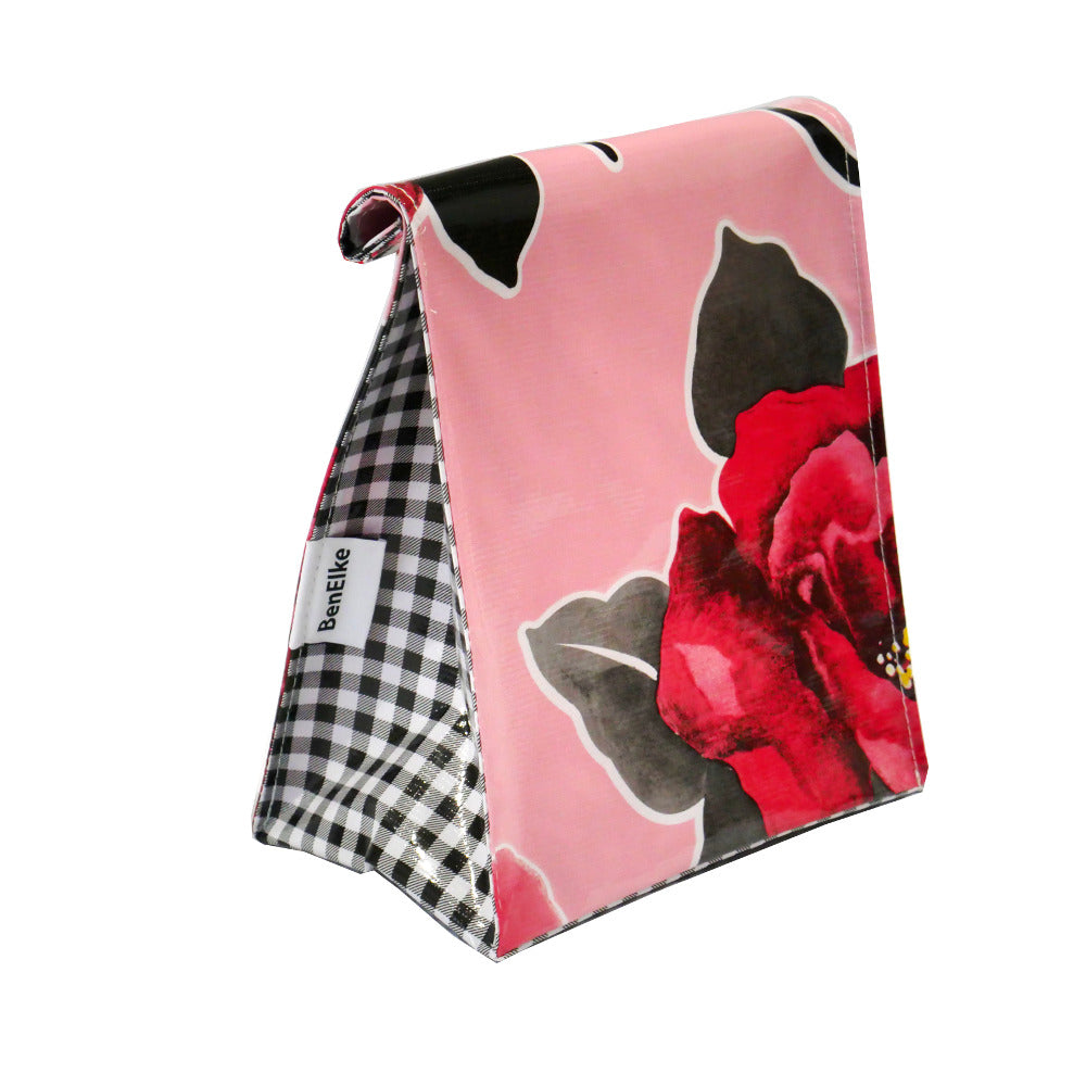 Lunch Bag - Red Flower on Pink