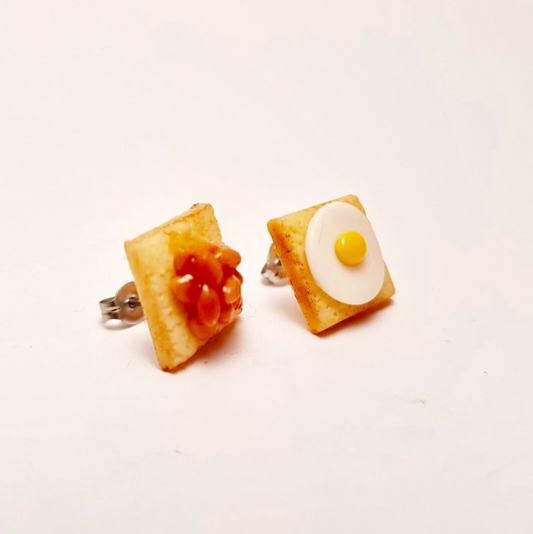 Egg + Baked Beans on Toast Stud Earrings