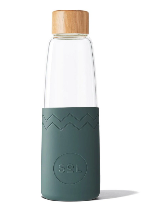 Glass Drink Bottle Handblown Reusable - Deep Sea Green