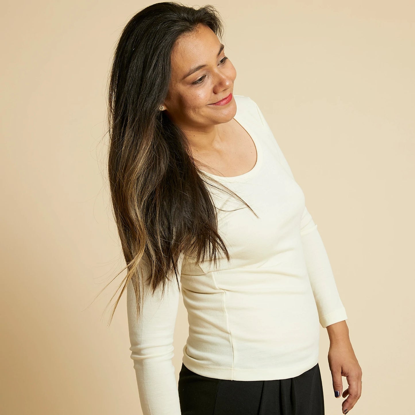 Cream Long Sleeve Scoop Neck