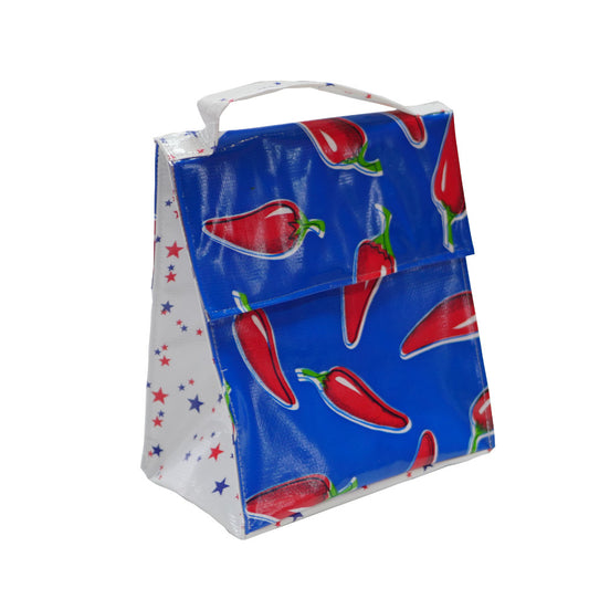 Insulated Lunch Bag - Red Chilli on Blue