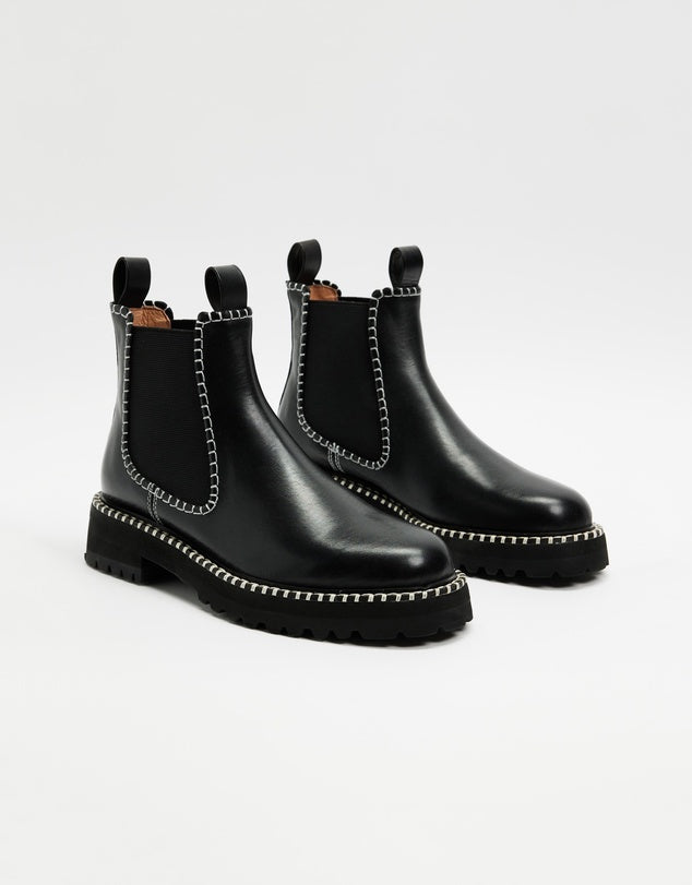 Roma Boot - Burnished Black and Contrast Stitch Trim
