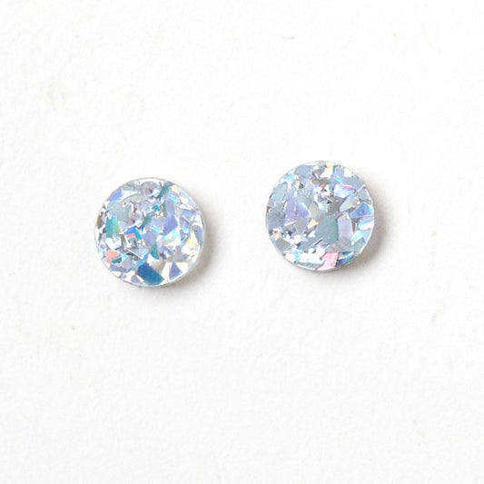 Mini Circle Stud Earrings - Silver / Iridescent