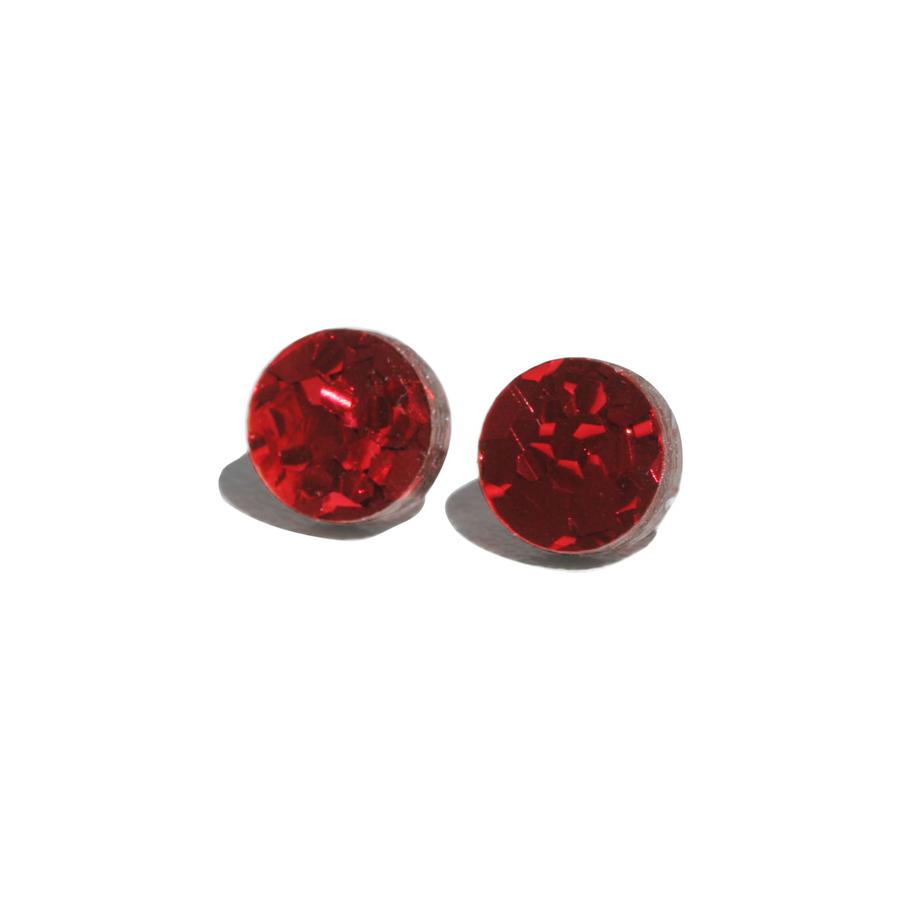 Mini Circle Stud - Red Glitter