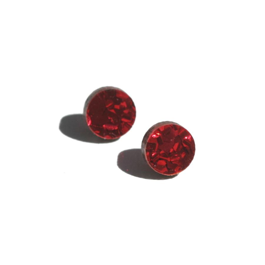 Mini Circle Stud - Red Glitter